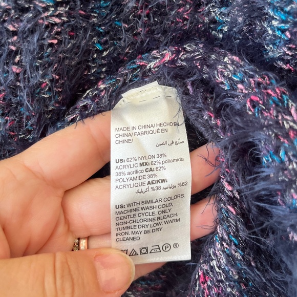 Chicos Sz L Marled Purple Eyelash Knit Boatneck Pullover Fuzzy Sweater - Picture 5 of 6